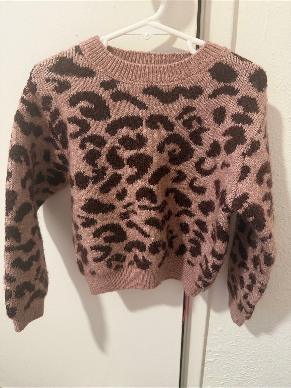 Zara Blush Pink and Dark Brown Leopard Crewneck Sweater